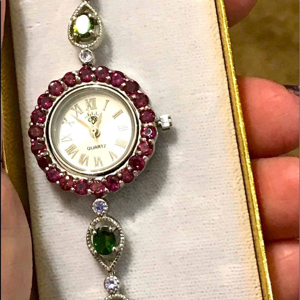 Natural Unheated Chrome Diopside Rhodolite Gemstones 925 Silver Watch - new